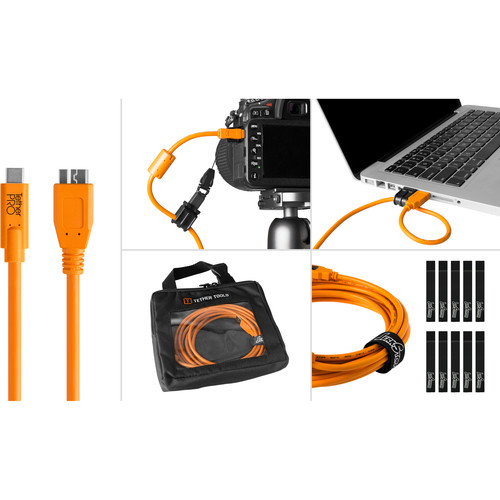 Tether Tools BTKC3315-ORG Starter Tethering Kit with USB 3.0 Type-C to Micro-B Cable (15', Orange)