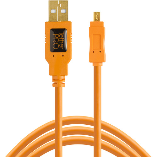 Tether Tools CU8015-ORG TetherPro USB 2.0 Type-A Male to Mini-B Male Cable (15', Orange)